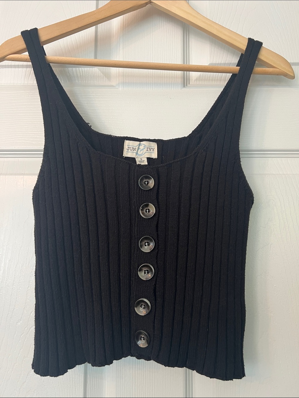 Black Ribbed Button-Front Tank Top